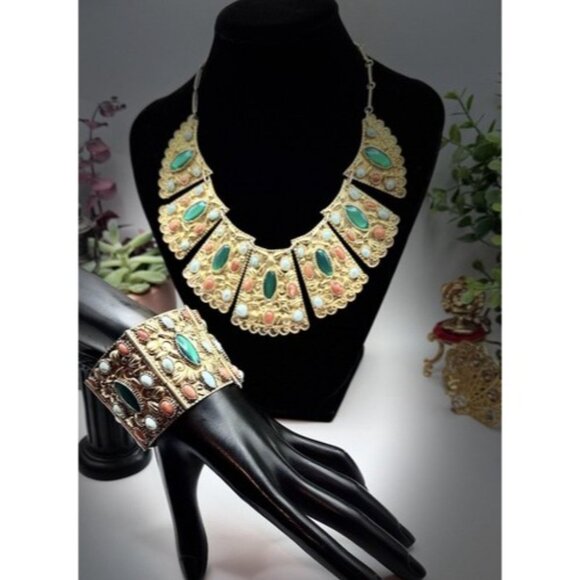 Gorgeous Vintage Silver Tribal With Semi Precious Stones Sterling Silver Set - Picture 2 of 16